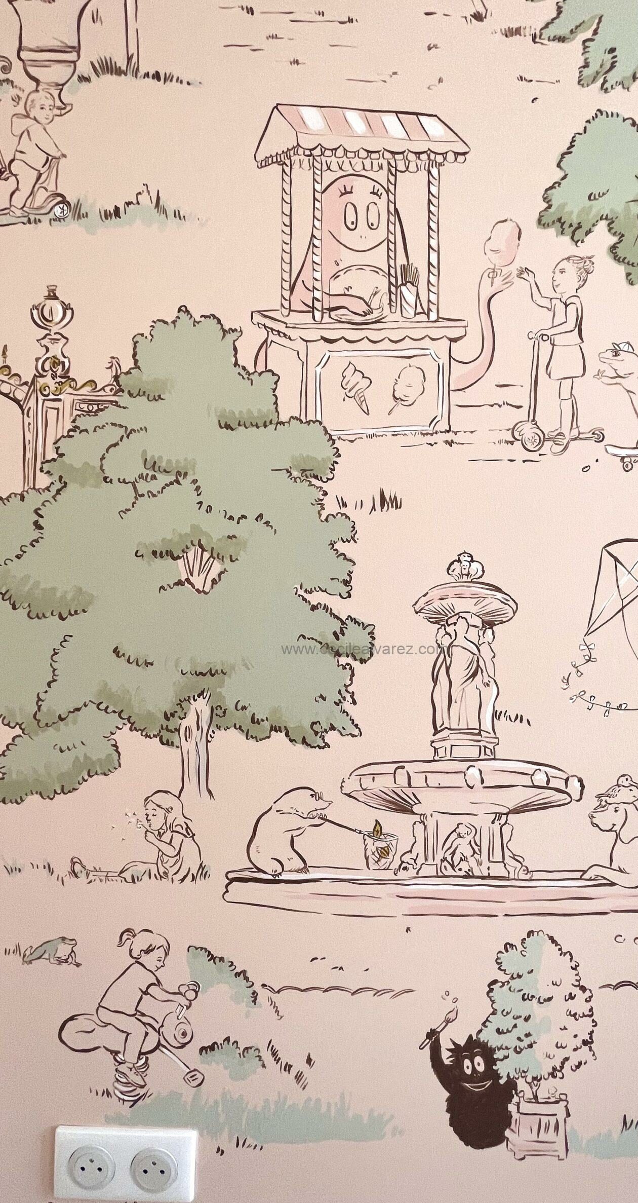 FRESQUE SCÈNES DE PARC PARISIEN POUR UNE CHAMBRE D’ENFANT PARIS 7