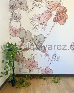 FRESQUE murale fleurs JARDIN AMOUREUX CHAMBRE EN BOURGOGNE cécile alvarez