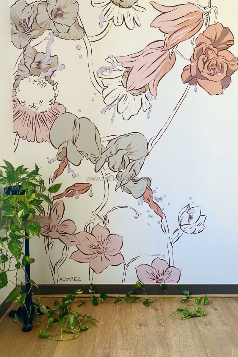 FRESQUE murale fleurs JARDIN AMOUREUX CHAMBRE EN BOURGOGNE cécile alvarez