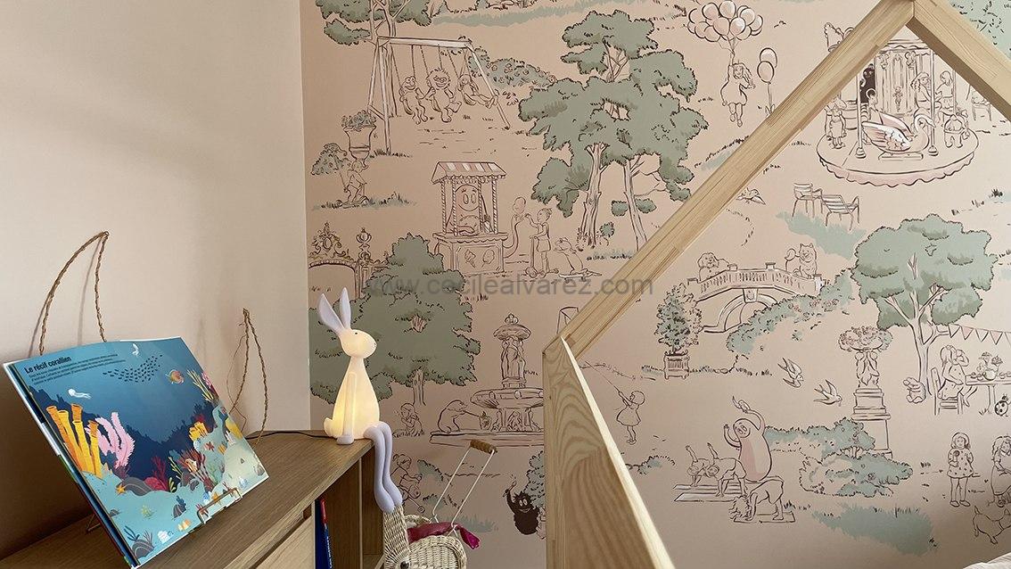 fresque murale scène parc parisien cecile alvarez paris eiffel chambre enfant